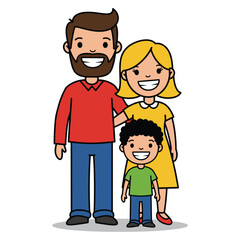 Smiling caucasian family with young parents and child cartoon illustration &ndash; stock vector flat illustration