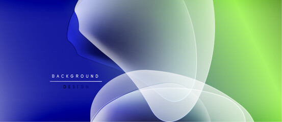 Abstract fluid shapes overlap, creating vibrant blue, green gradients. Minimalist design features text background, design. Modern aesthetic.