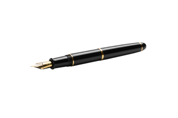 Black and gold fountain pen, isolated on transparent background for writing, luxury, and professional stationery concepts