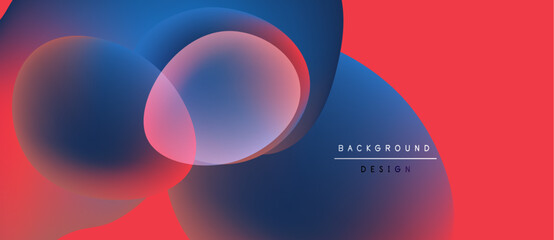 Abstract design features overlapping circles, vibrant colors. Gradient blends pink, blue hues. Modern background element for projects.