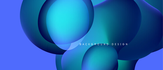 Abstract blue shapes overlap, creating dynamic fluid composition. Gradient colors suggest depth, modern design aesthetic. Background text reads background design.