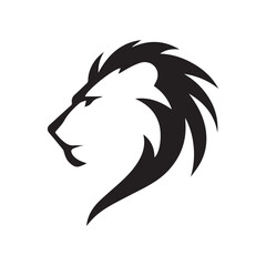 Illustration of a stylized lion head in profile with a bold black and white color scheme design style © Frenzy Studio