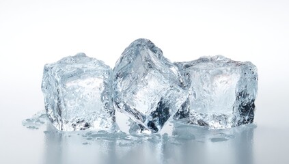 Obraz premium Four ice cubes on a light gray surface