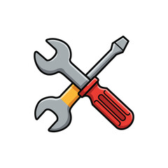 Crossed wrench and screwdriver icon for tools and maintenance – stock vector flat illustration
