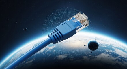 Network cable over Earth background for global internet connection