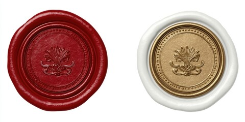 Two round wax seals, one red, one gold