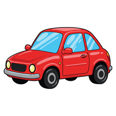 Compact red cartoon car with glossy finish and rounded features &ndash; stock vector flat illustration