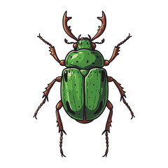 Colorful green beetle with antlers &ndash; stock vector flat illustration