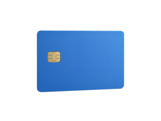 Vivid blue payment card with gold chip, floating on a clear digital background