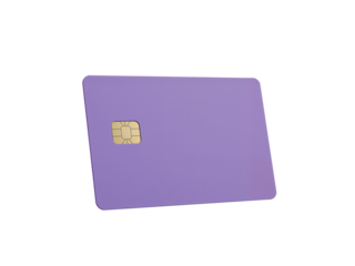Aesthetic purple credit card floating gracefully with an isolated transparent background, ready