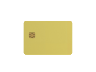 Isolated yellow credit card showcasing financial technology on a clean transparent background for
