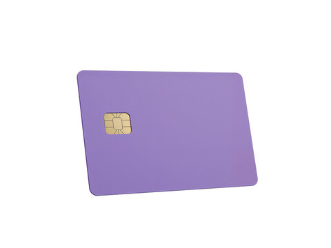 Aesthetic purple credit card floating gracefully with an isolated transparent background, ready