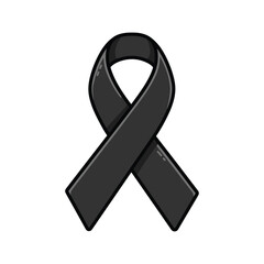 Black awareness ribbon symbolizing mourning and support – stock vector flat illustration