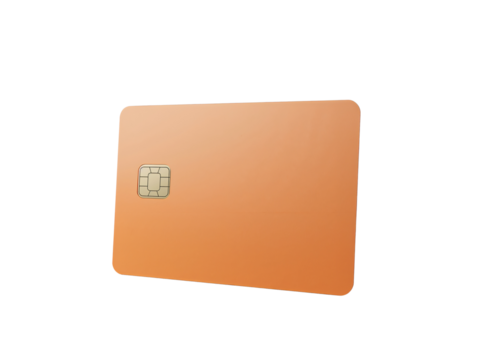 Creative rendering of a modern credit card in coral color and innovative design against