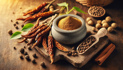 Pippali Long Pepper and Powder in Stone Container for Respiratory Health
