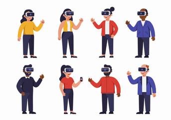 Diverse People Exploring Virtual Reality with VR Headsets and Immersive Technology