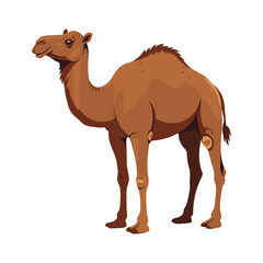 Illustrated camel : side view of a bactrian camel with brown fur – stock vector flat illustration