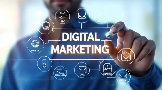 Digital marketing strategy concept seo social media email content analysis virtual plan