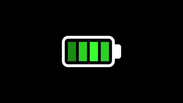 Battery charging icon animation on black background