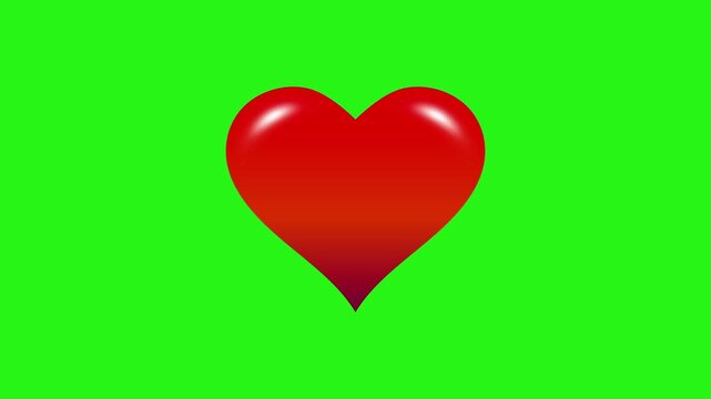 Animated red vector heart pulsing on green background in 4K