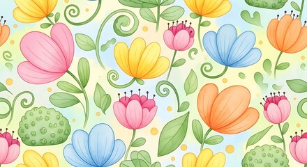Whimsical Floral Pattern with Soft Pastel Colors