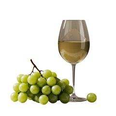 Isolated White Wine Glass with Green Grapes on Transparent Background Photo