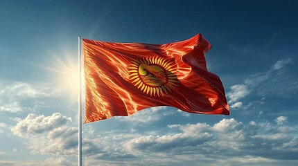 Kyrgyzstan celebrates Independence Day with the national flag waving proudly against a clear blue sky