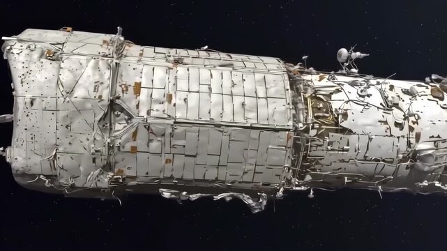 Damaged spacecraft in space