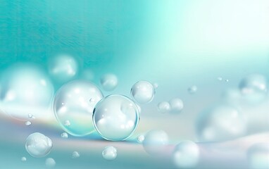 Light teal background with many clear, glossy spheres