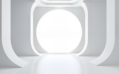 Abstract of white circle space ,Perspective of future architecture building.Futuristic idea design, 3D rendering. High quality