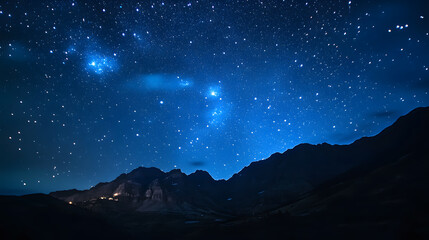 Fototapeta premium Dark Blue Night Sky Over Silhouetted Mountains