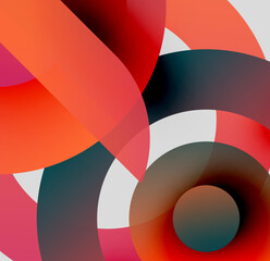 Obraz premium Abstract composition. Overlapping circles create dynamic visual effect. Warm, cool colors blend, forming interesting shapes. Minimalist design.