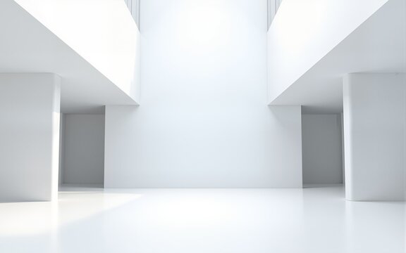 3d render of abstract modern architecture with empty concrete floor, minimal white exterior, car presentation background. High quality