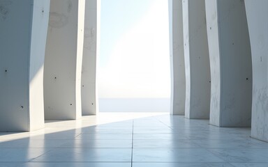 3d render of abstract futuristic architecture with empty concrete floor. Scene for car presentation. High quality