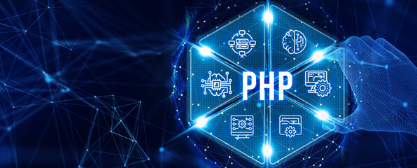 Business, Technology, Internet and network concept. PHP abbreviation. Modern technology concept. 3d illustration