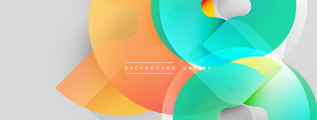 Abstract colorful shapes overlap, creating dynamic visual effect. Modern design with gradients, suitable for backgrounds.