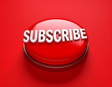 Red, glossy button with "Subscribe" in white, 3D rendered