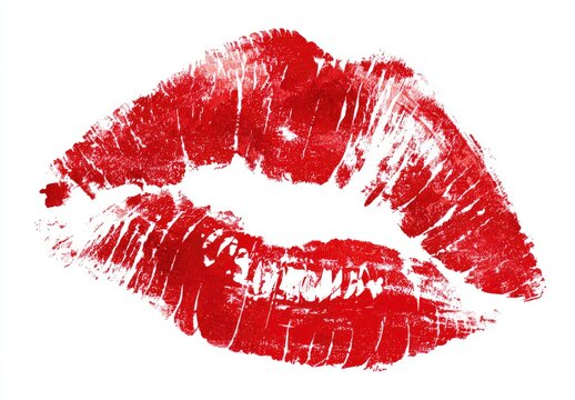 Red lipstick kiss print on white