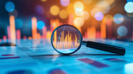 Due Diligence and Contract Scrutiny – Double Exposure of Magnifying Glass Inspecting Business Contract with Financial Reports, Legal Documents, and Corporate Audits