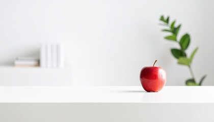 Red Apple On White Surface In Modern Setting