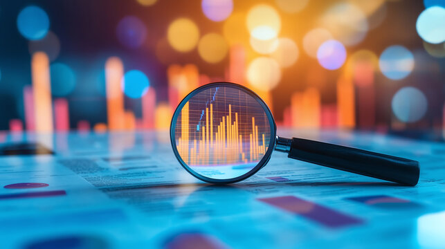 Due Diligence and Contract Scrutiny &ndash; Double Exposure of Magnifying Glass Inspecting Business Contract with Financial Reports, Legal Documents, and Corporate Audits