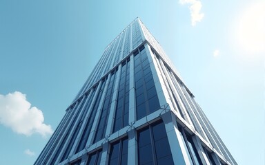 Obraz premium Low angle view of futuristic modern architecture, Skyscraper of corporate office building, 3D rendering. High quality