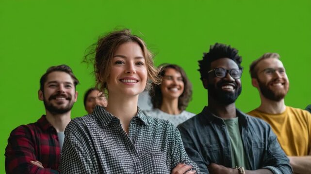 Confident Group of Diverse Individuals: A vibrant and diverse group of individuals exudes confidence, each displaying a genuine smile as they stand united.