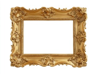 Gold ornate picture frame, rectangular shape, empty interior