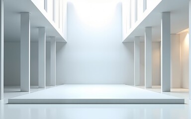 Obraz premium 3d illustration of abstract modern architecture background, Minimal geometry architectural design, Car presentation backdrop with empty concrete floor, Geometric metal building design. High quality