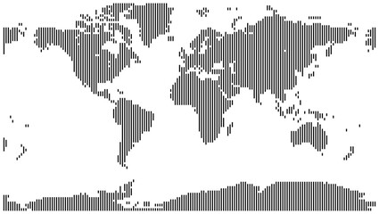 Vertical line shape world map silhouette with distinct continent shapes and global arrangement. Linear design for professional geographic presentations © SM. Nazmul Hasan
