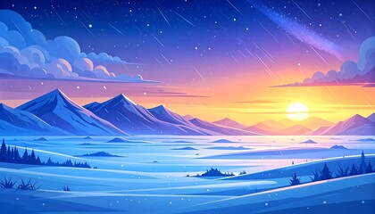 A colorful winter landscape at sunrise.