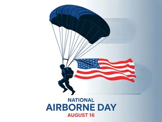 National airborne day celebration featuring a skydiver and the american flag