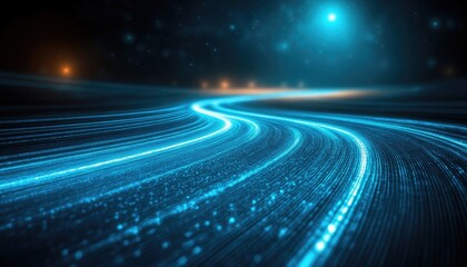Fototapeta premium Abstract blue light streaks form a winding road to a bright destination. Use for high-tech, progress, data, or a journey to an unknown future.
