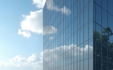 View of the clouds reflected in the glass office building. 3d rendering. High quality